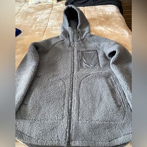 Columbia gray teddy fleece hooded jacket - M - EUC